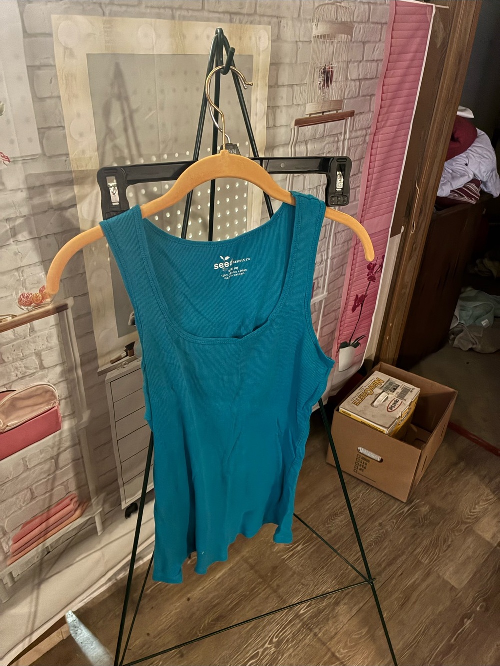 See By Chloe Teal Ribbed Scoop-Neck Tank